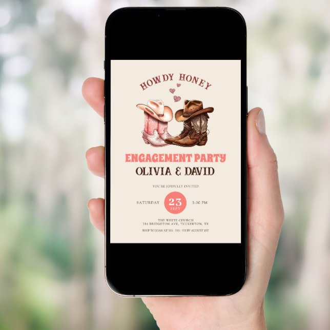 His & Hers Cowboy Boots Western Engagement Party Invitation (Front Digital)