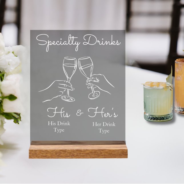 His & Hers Drinks - Special Wedding Drink Bar Sign (His & Hers Specialty Drink Wedding Bar Sign)