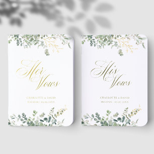 'His & Hers' Elegant Eucalyptus Wedding Foil Vow Books