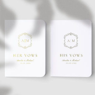 'His & Hers' Elegant Monogram Vintage Wedding Foil Vow Books