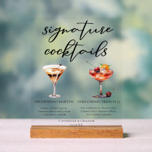 His Hers Espresso Martini Cherry French 75 Acrylic Sign
