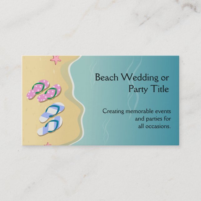 His/Hers Flip Flops on the Beach Wedding Business Card (Front)
