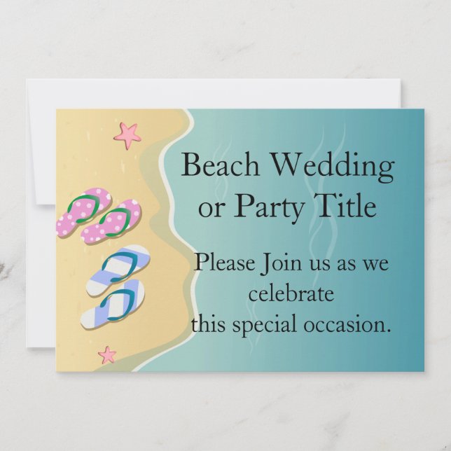His/Hers Flip Flops on the Beach Wedding Invitation (Front)