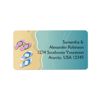 His/Hers Flip Flops on the Beach Wedding Label