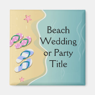 His/Hers Flip Flops on the Beach Wedding Magnet
