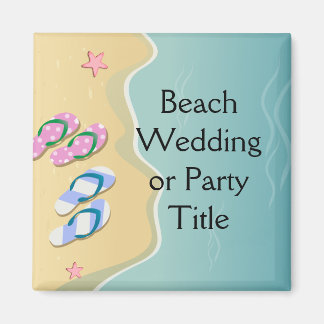 His/Hers Flip Flops on the Beach Wedding Magnet