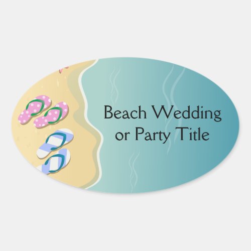 HisHers Flip Flops on the Beach Wedding Oval Sticker