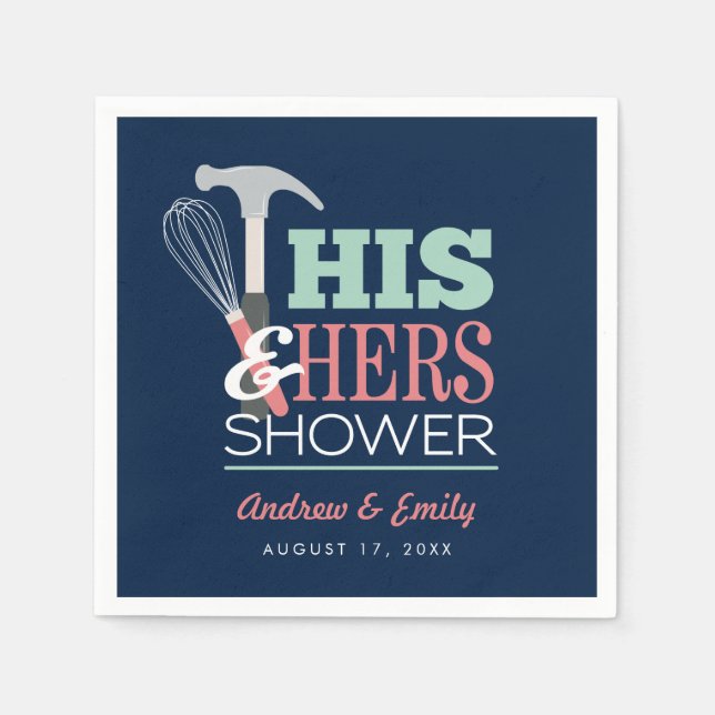 His & Hers Hammer Whisk Handy Couple Shower Napkins (Front)