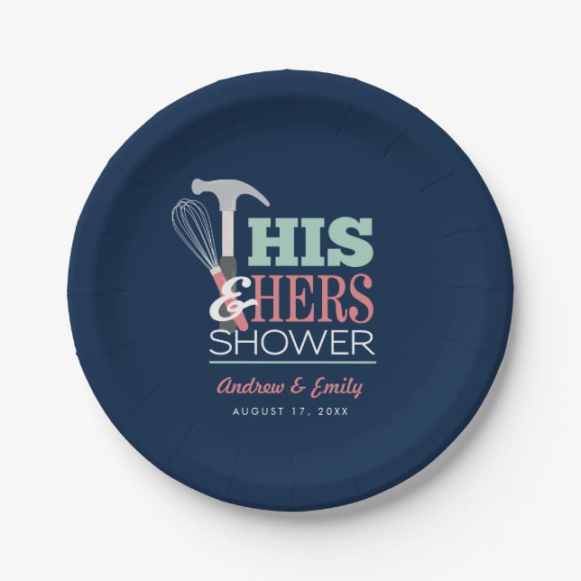 His & Hers Hammer Whisk Handy Couple Shower Paper Plates (Front)