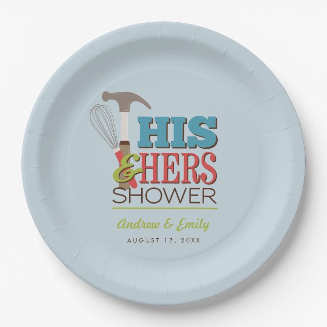 His & Hers Hammer Whisk Handy Couple Shower Paper Plates (Front)