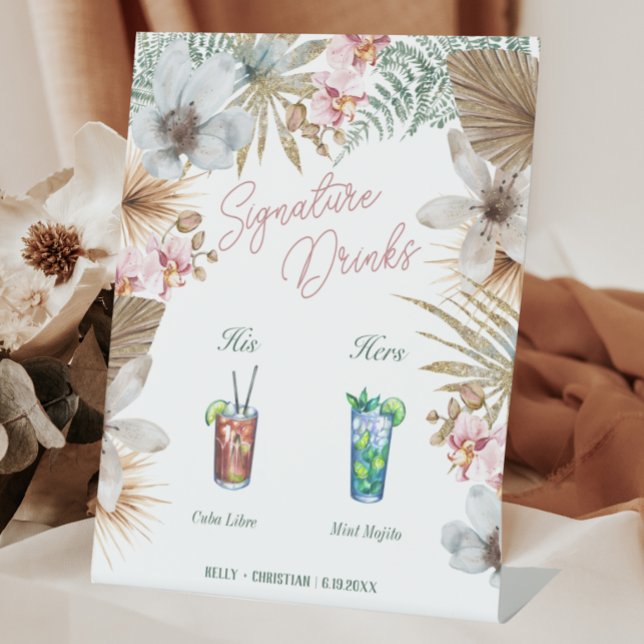 His Hers Havana Nights Cuban Signature Drinks Pedestal Sign (Creator Uploaded)