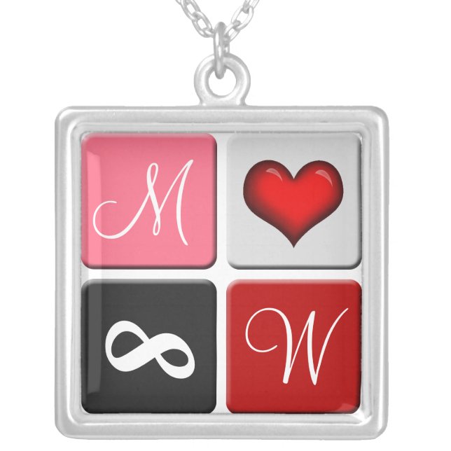 His & Hers Initials ~ Red Forever Love Necklace (Front)