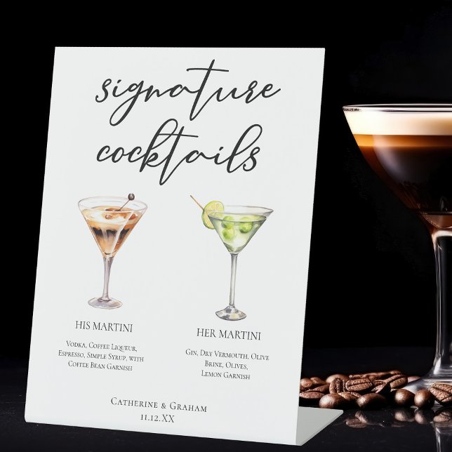 His Hers Martini Signature Wedding Cocktails Menu Pedestal Sign (Creator Uploaded)