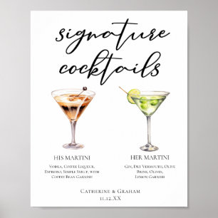 His Hers Martini Signature Wedding Cocktails Menu Poster