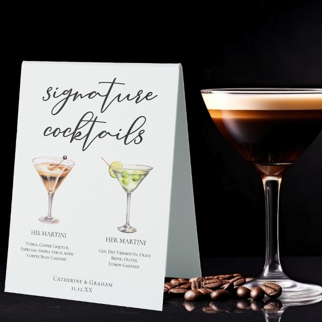 His Hers Martini Signature Wedding Cocktails Menu Table Tent (Creator Uploaded)