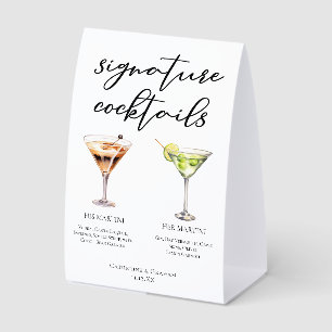 His Hers Martini Wedding Signature Cocktails Menu Paper Table Tent