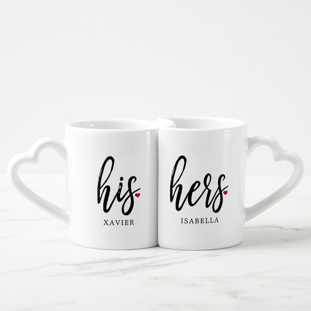 His & Hers Modern Black Script Couples Mugs | Zazzle