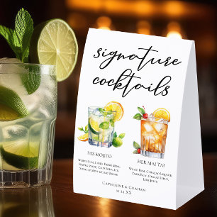 His Hers Mojito Mai Tai Signature Cocktails Menu Paper Table Tent