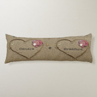 His+Hers Names, Shells & heart beach couples body Pillow