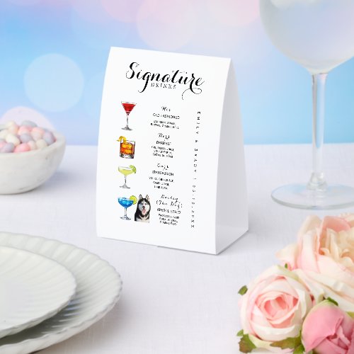 His Hers Ours and the Dog Signature Drinks Wedding Paper Table Tent