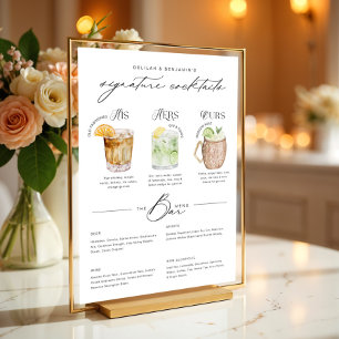 His Hers & Ours Watercolor Signature Cocktail Menu Poster