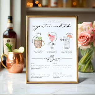 His Hers & Ours Watercolor Signature Cocktail Menu Poster