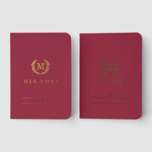 'His & Hers' Red Crest Monogram Wedding Foil Vow Books