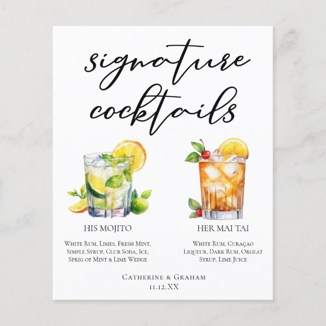 His Hers Rum Signature Cocktails Wedding Menu (Front)