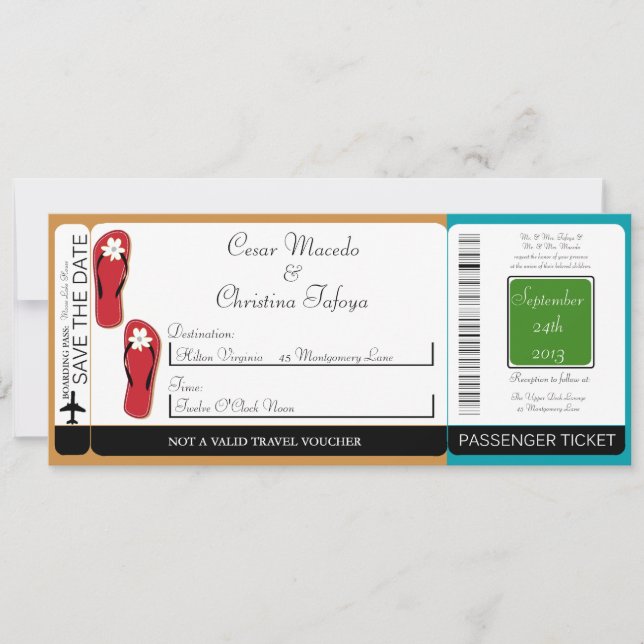 His/Hers Sandals  Boarding Pass Wedding Invitation (Front)