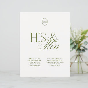 His & Hers Signature Cocktails Green Wedding Sign