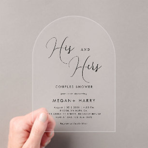 His & Hers Simple Couple Shower Bridal Acrylic Invitations