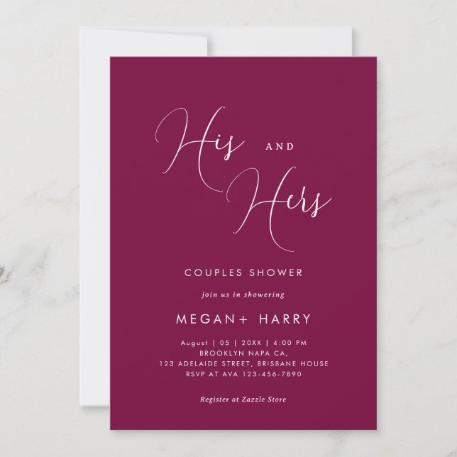 His & Hers Simple Merlot Couple Shower Bridal Invitation (Front)