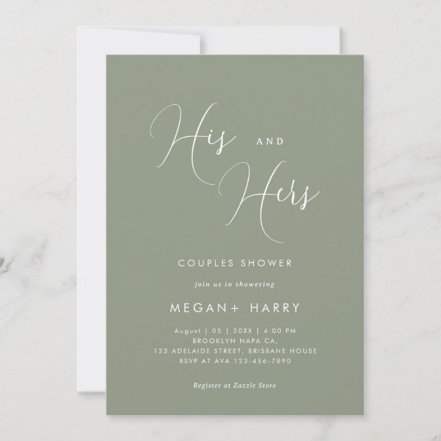 His & Hers Simple Sage Green Couple Shower Bridal Invitation (Front)