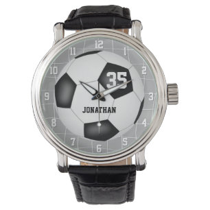 his hers sporty goal net detail custom name soccer watch