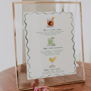 His Hers Theirs Watercolor Signature Cocktail Poster