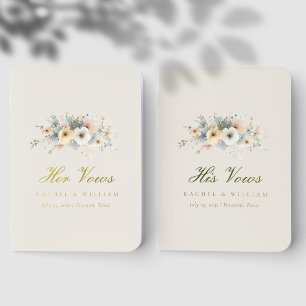 'His & Hers' Wedding Beige Boho Flowers Vow Books