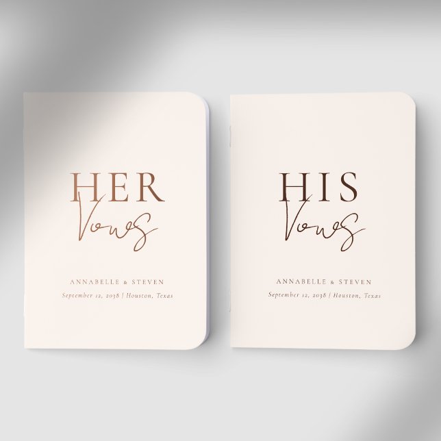 'His & Hers' Wedding Beige Vow Foil Books ('His & Hers' Modern Minimal Scripted Font Wedding Beige Vow Foil Books)
