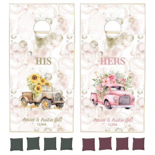 His & Hers Wedding Vintage Trucks Cornhole Set
