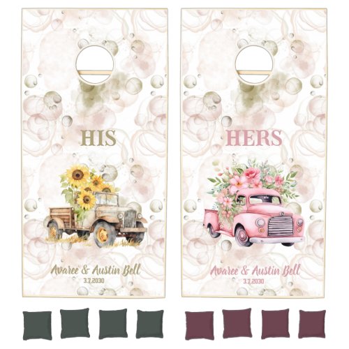 His  Hers Wedding Vintage Trucks Cornhole Set