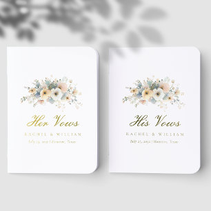 'His & Hers' Wedding White Boho Flowers Vow Books