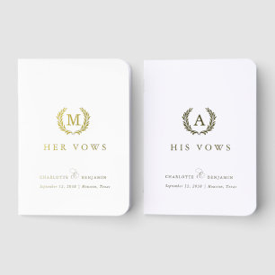 'His & Hers' White Crest Monogram Wedding  Foil Vow Books