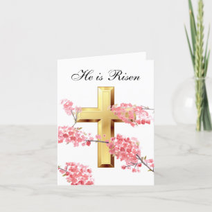 His is Risen Watercolor Easter Blossom Cross Thank You Card