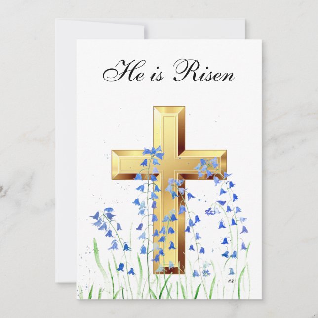 His is Risen Wildflower Easter Bluebells Cross Invitation (Front)