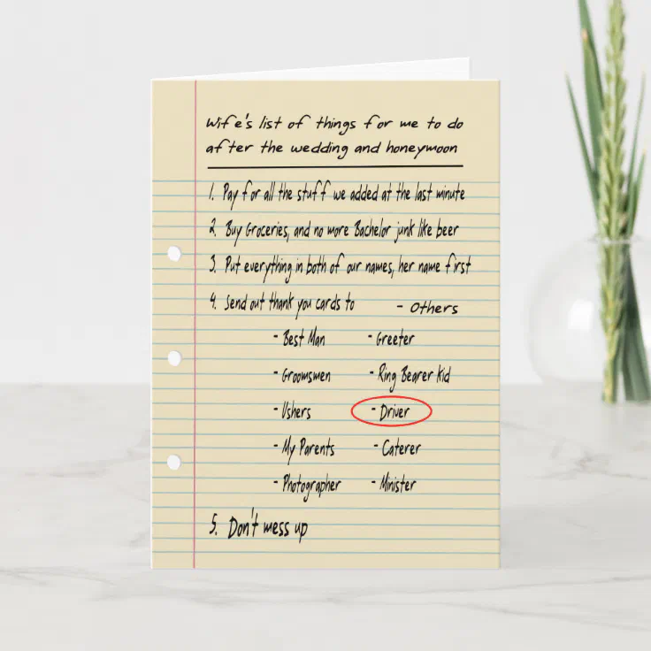 HIS LIST - Thanks Ring Bearer - FUNNY Thank You Card | Zazzle