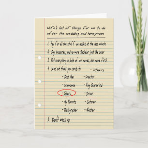 HIS LIST - Thanks ushers - FUNNY Letterpress Thank You Card