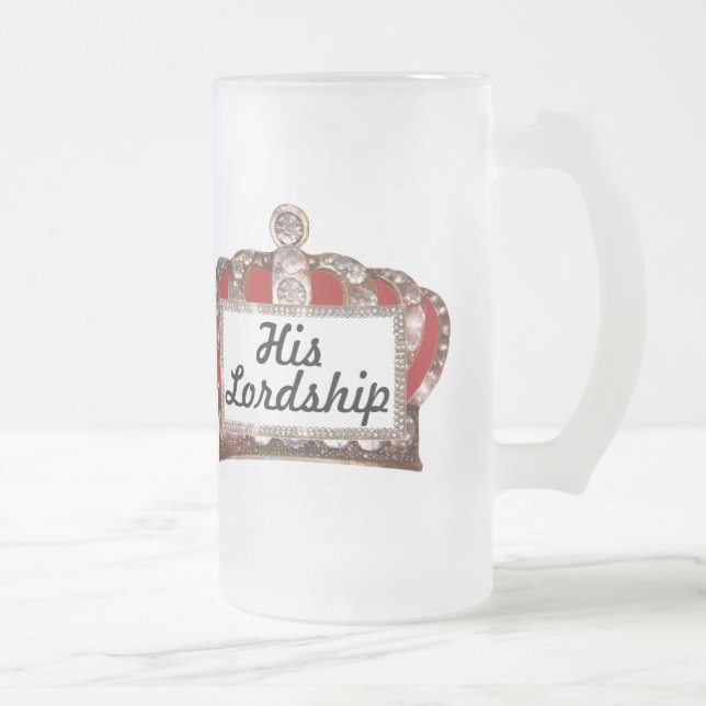 "His Lordship" Frosted Glass Beer Mug (Right)