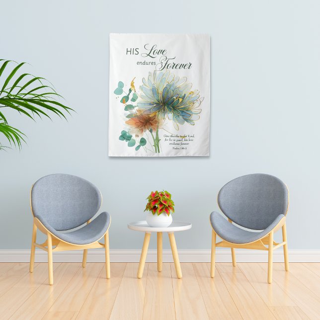 His Love Endures Forever White Scripture Tapestry (Creator Uploaded)