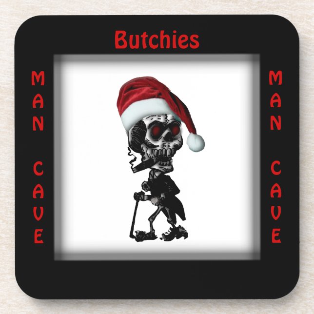 His Man Cave Square Christmas / Holiday Coasters (Front)