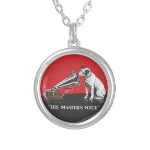 His Master's Voice Red & Black Vintage Silver Plated Necklace