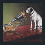 HIs Master's Voice Vintage Color Square Wall Clock<br><div class="desc">Keep time with timeless style with this *His Master's Voice* Nipper wall clock. Featuring the iconic image of Nipper the dog listening intently to a gramophone, this clock blends vintage charm with modern functionality. The vibrant design is printed on a durable clock face, protected by a sleek glass cover, and...</div>